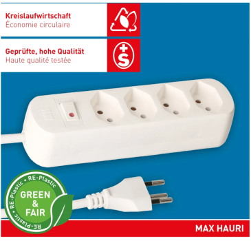 Steckerleiste Max Hauri 4x T13 mit Schalter weiss 1.5 m - gebraucht